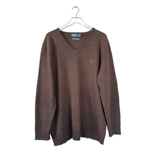 Vintage Polo Ralph Lauren Lambswool V-Neck Sweater Size XLT Brown